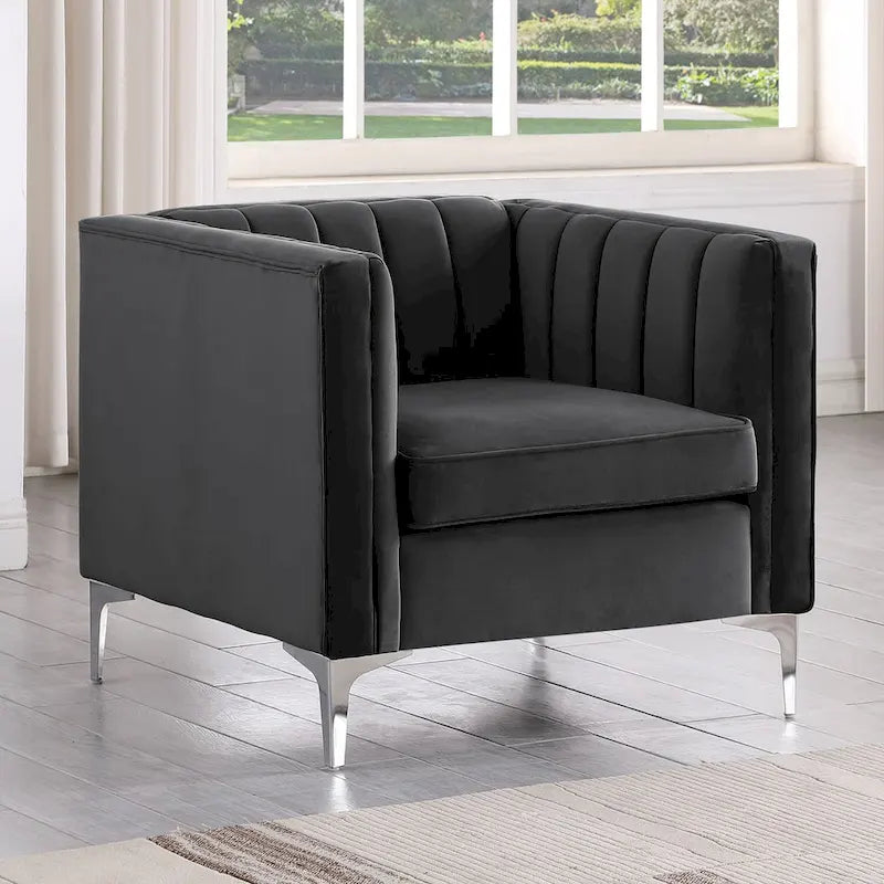 Morden Fort Modern 2 Pieces of Chair and Sofa Couch Set with Dutch Velvet Grey, Iron Legs