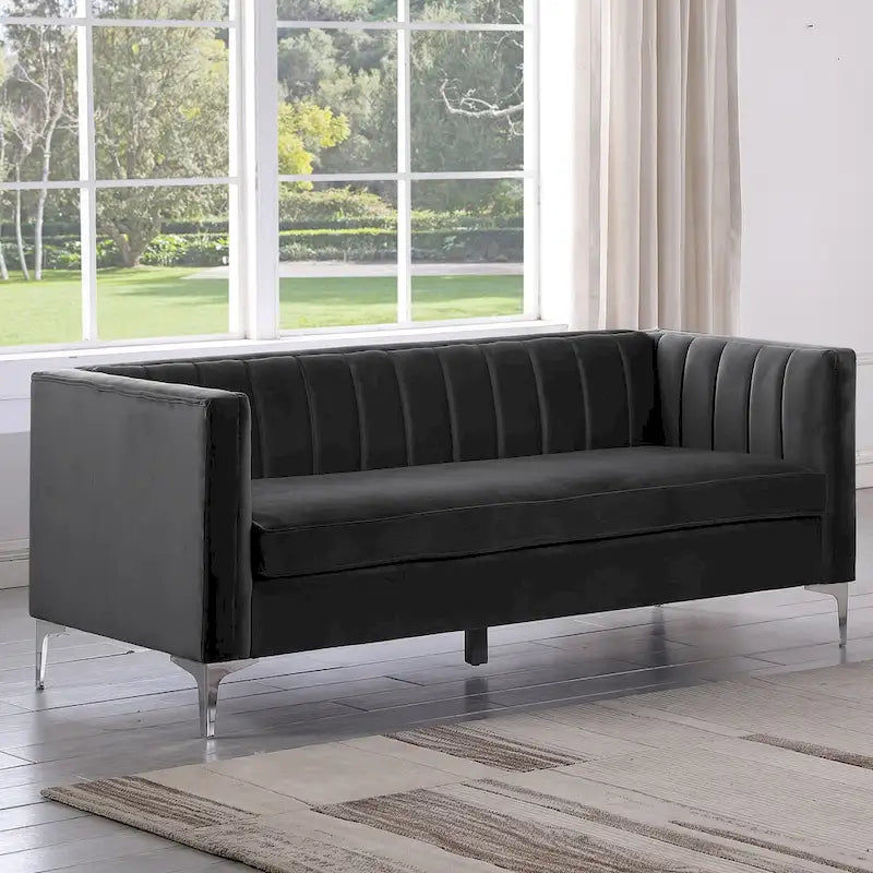Morden Fort Modern 2 Pieces of Chair and Sofa Couch Set with Dutch Velvet Grey, Iron Legs