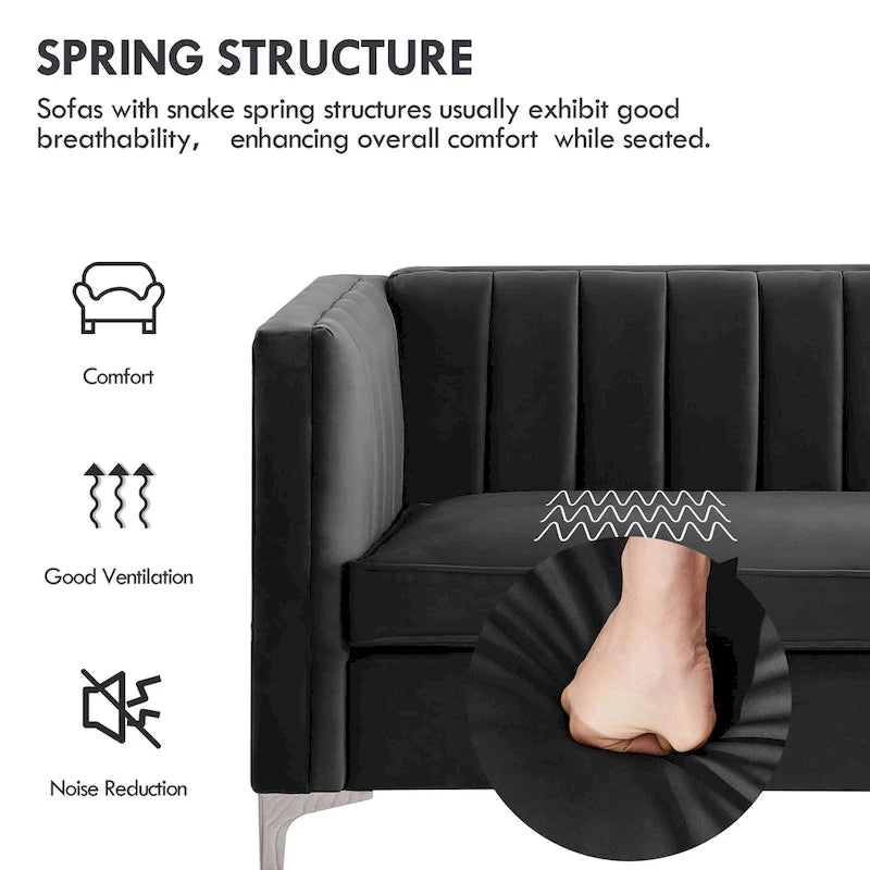 Morden Fort Modern 2 Pieces of Chair and Sofa Couch Set with Dutch Velvet Grey, Iron Legs