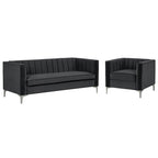 Morden Fort Modern 2 Pieces of Chair and Sofa Couch Set with Dutch Velvet Grey, Iron Legs