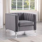 Morden Fort Modern 2 Pieces of Chair and Sofa Couch Set with Dutch Velvet Grey, Iron Legs