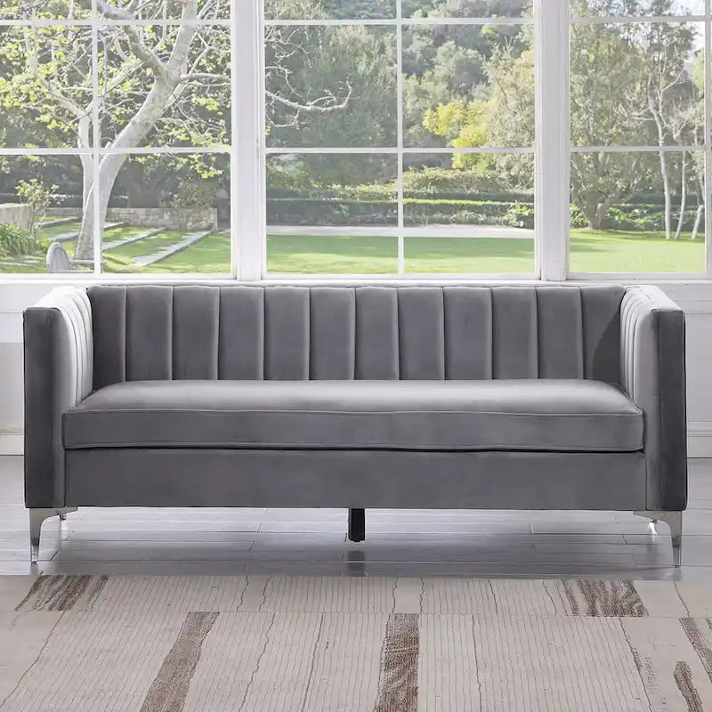 Morden Fort Modern 2 Pieces of Chair and Sofa Couch Set with Dutch Velvet Grey, Iron Legs