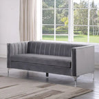 Morden Fort Modern 2 Pieces of Chair and Sofa Couch Set with Dutch Velvet Grey, Iron Legs
