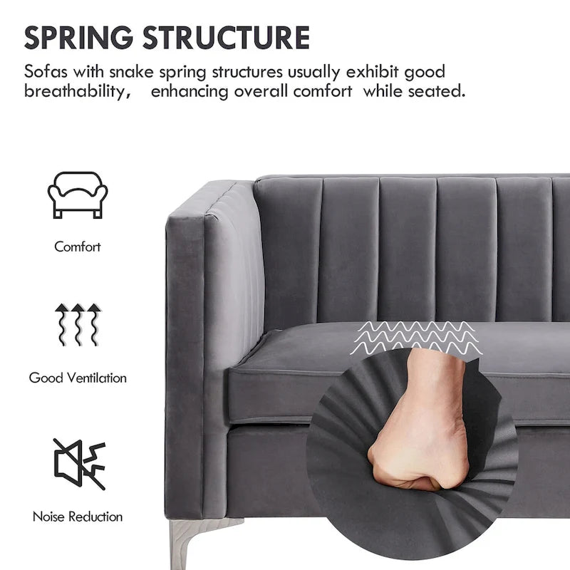 Morden Fort Modern 2 Pieces of Chair and Sofa Couch Set with Dutch Velvet Grey, Iron Legs