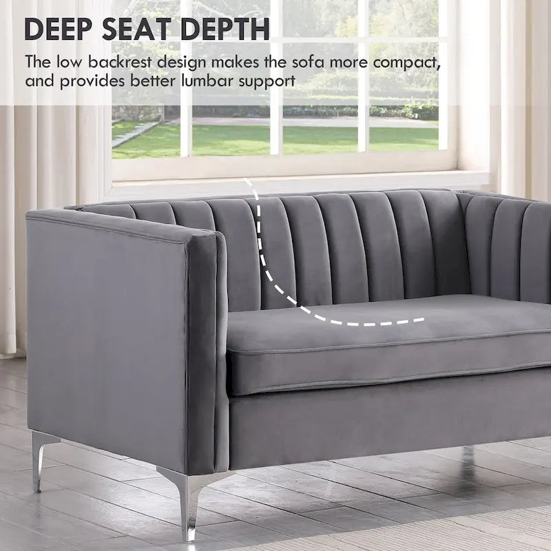 Morden Fort Modern 2 Pieces of Chair and Sofa Couch Set with Dutch Velvet Grey, Iron Legs