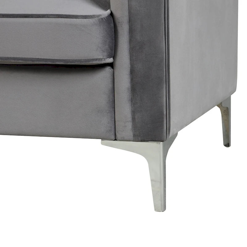 Morden Fort Modern 2 Pieces of Chair and Sofa Couch Set with Dutch Velvet Grey, Iron Legs