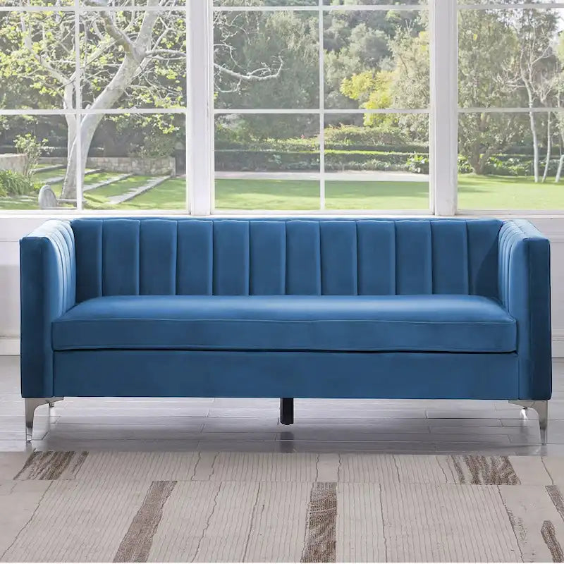 Morden Fort Modern 2 Pieces of Chair and Sofa Couch Set with Dutch Velvet Grey, Iron Legs