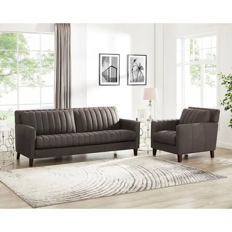 Hydeline Ennis Top Grain Leather Sofa and Chair Set - Sofa, Chair