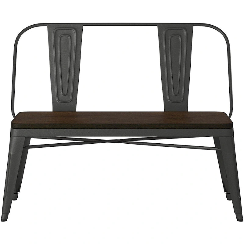 Metal Wood Top Dining Bench, Gunmetal