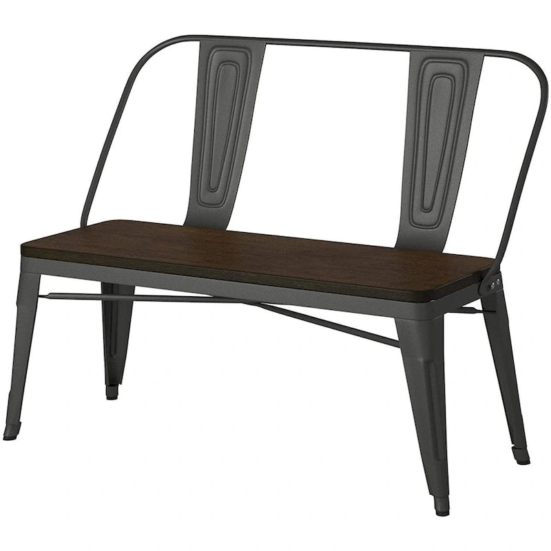 Metal Wood Top Dining Bench, Gunmetal