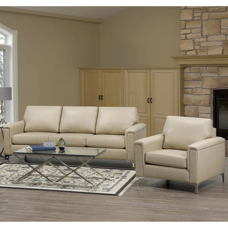 Lessa Modern Premium Top Grain Leather Sofa and Chair Set