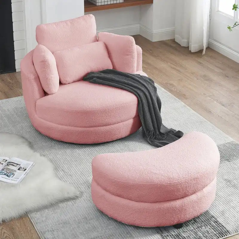 Circle Swivel Chair with Moon Storage Ottoman and 4 Pillows
