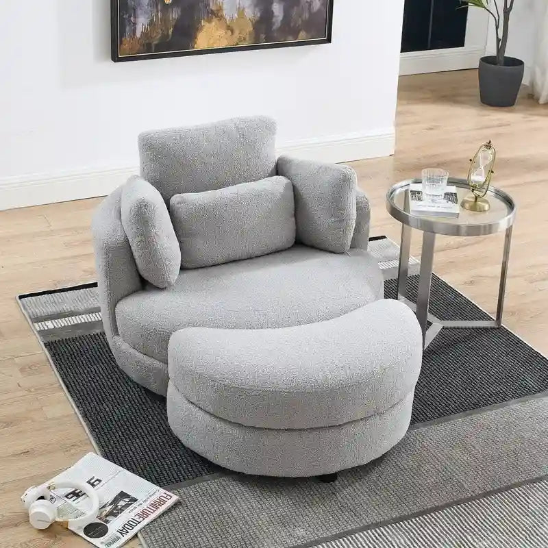Circle Swivel Chair with Moon Storage Ottoman and 4 Pillows