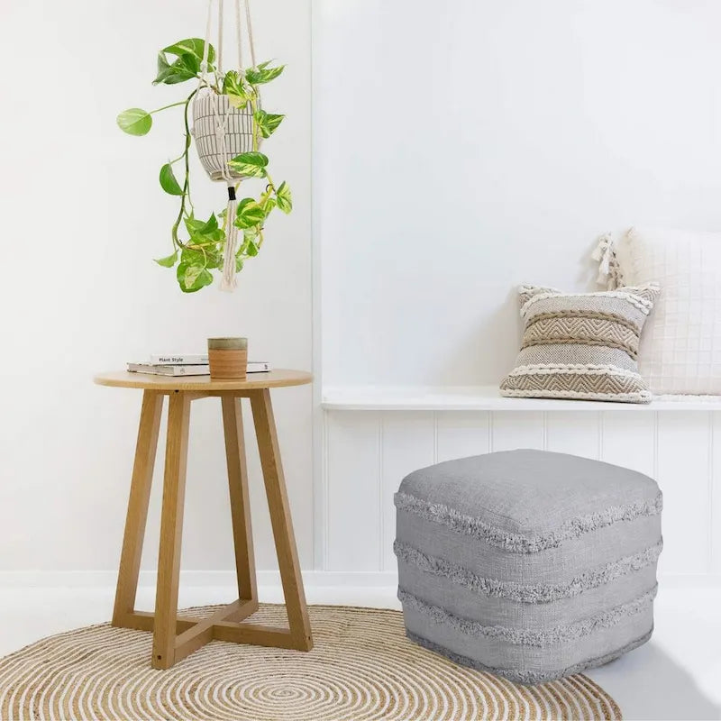 Sevita Solid Textured Stripe Pouf Ottoman