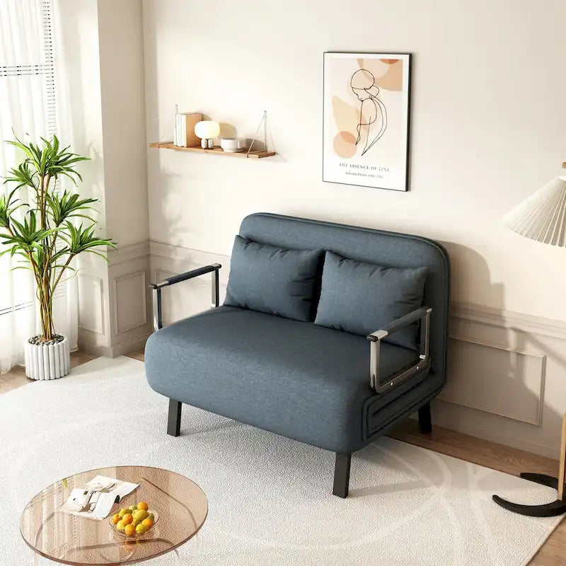 Convertible Tri-Fold Sofa Bed with Adjustable Backrest & Pillow