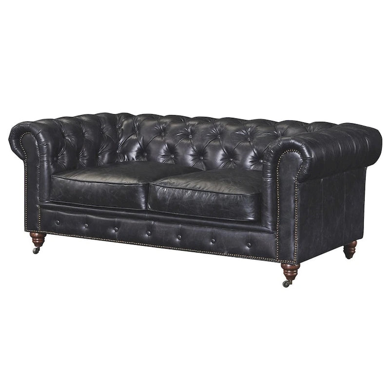 Century Chesterfield Love Seat - Light Chestnut Leather