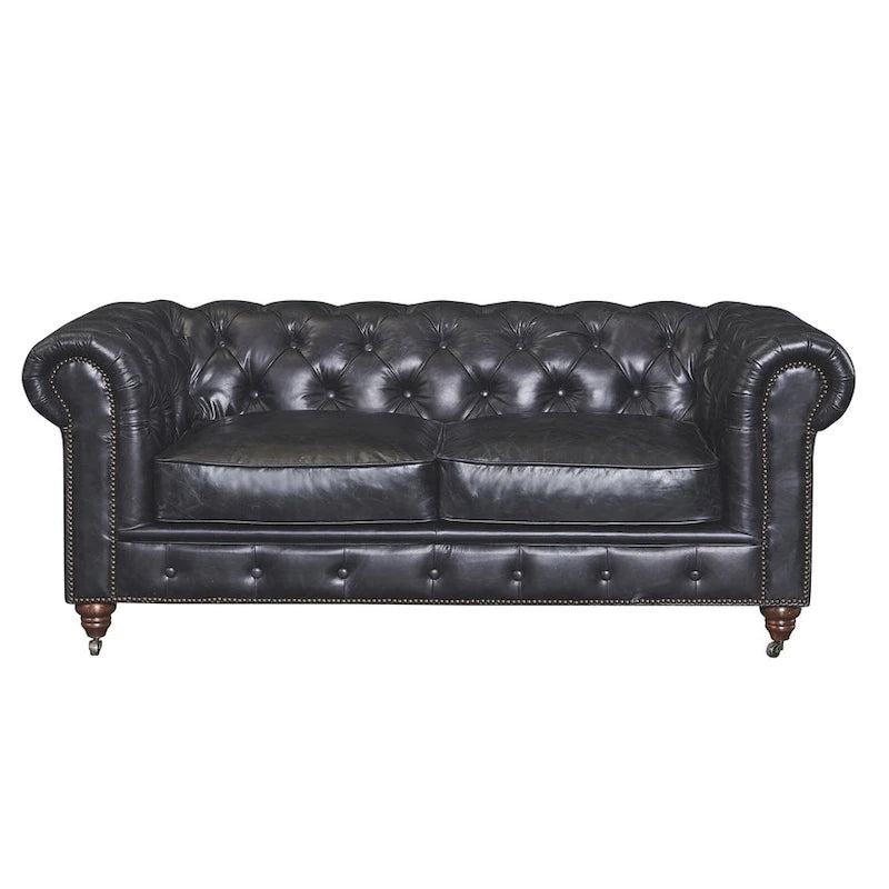 Century Chesterfield Love Seat - Light Chestnut Leather