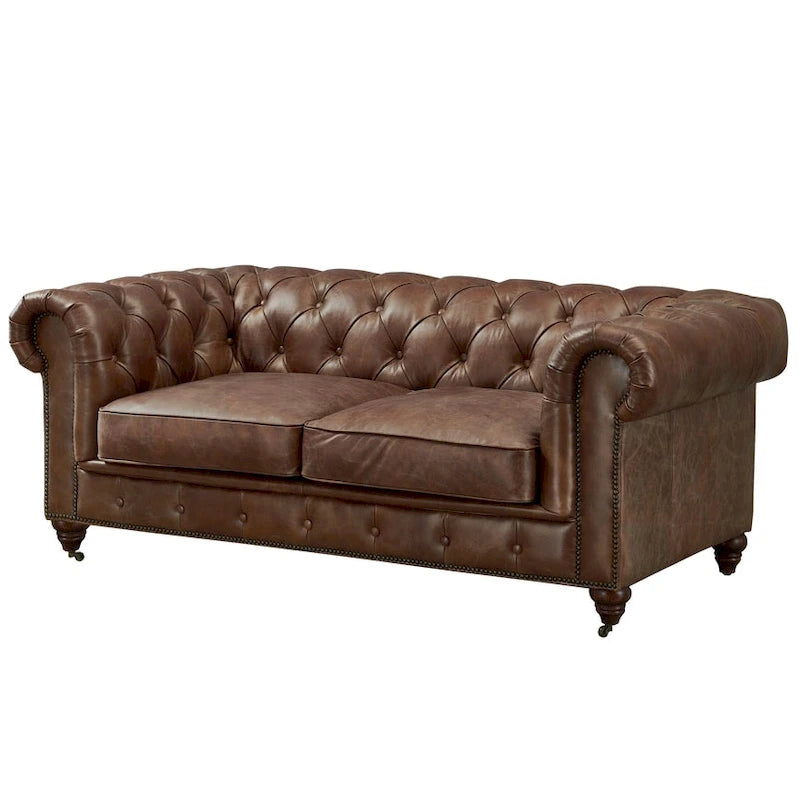 Century Chesterfield Love Seat - Light Chestnut Leather