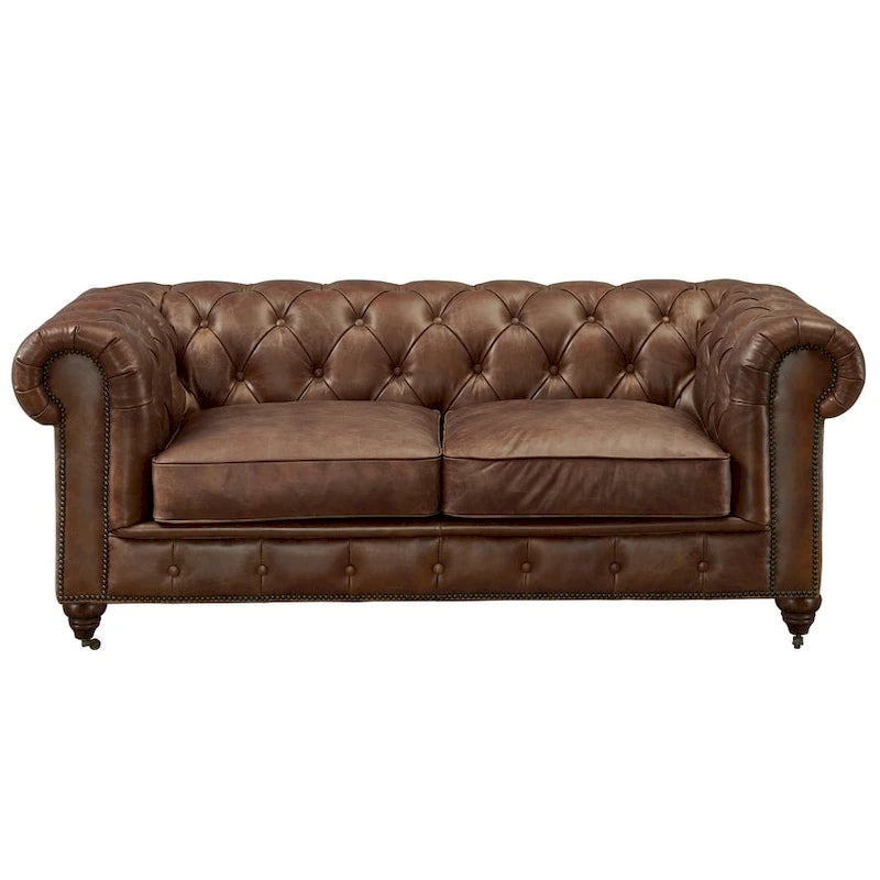 Century Chesterfield Love Seat - Light Chestnut Leather