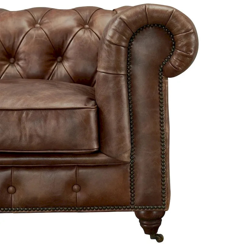 Century Chesterfield Love Seat - Light Chestnut Leather
