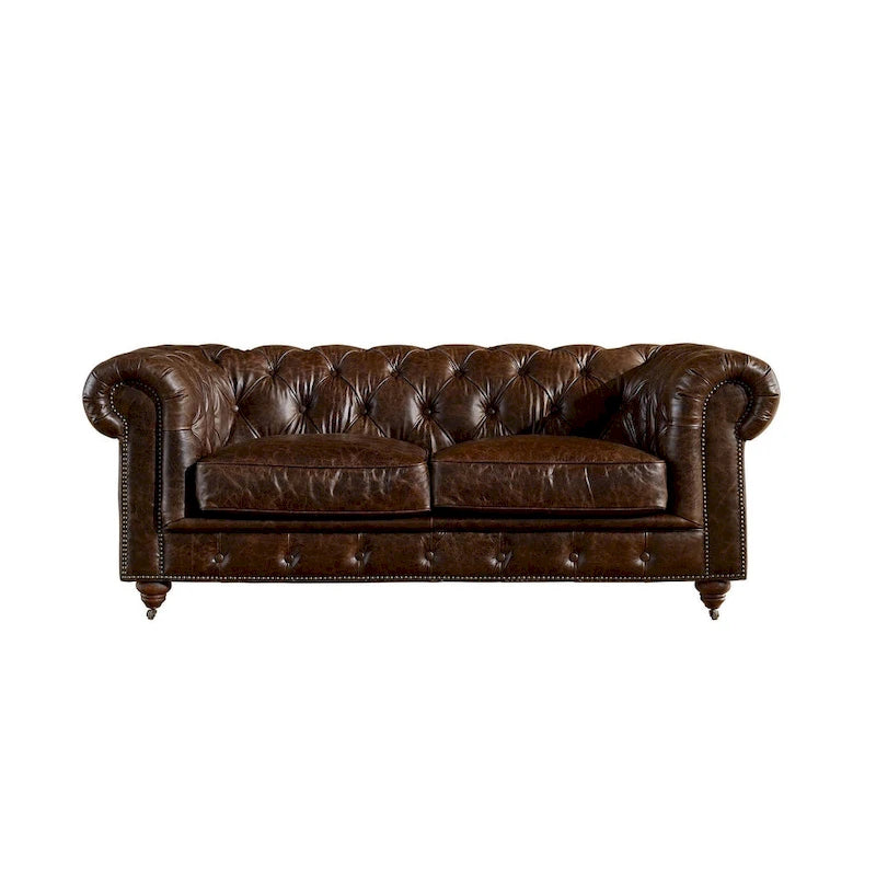 Century Chesterfield Love Seat - Light Chestnut Leather