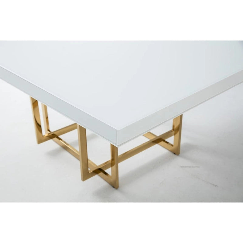 Square White Lacquer Tabletop with Medal Base