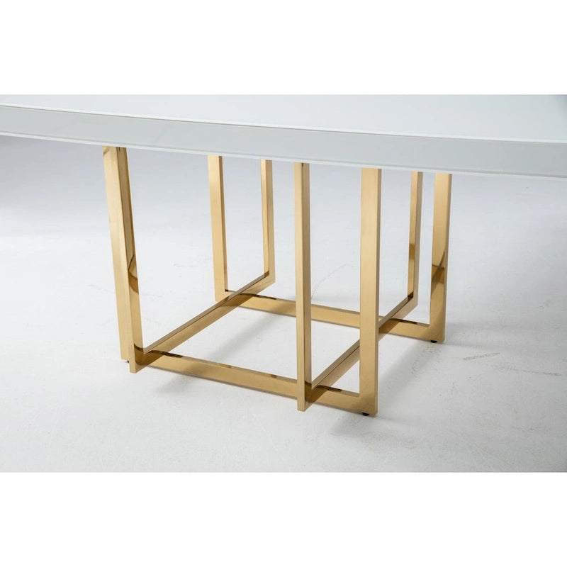 Square White Lacquer Tabletop with Medal Base