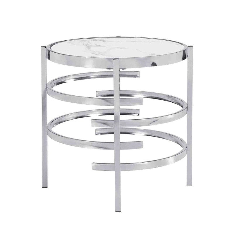 Grondin 20.67 Round End Table with Sintered Stone Table Top and Metal Frame, Modern Style Side Table with Non-Slip Foot Pads