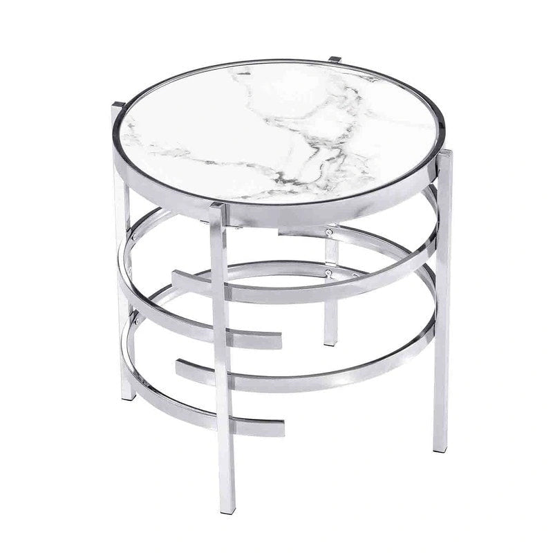 Grondin 20.67 Round End Table with Sintered Stone Table Top and Metal Frame, Modern Style Side Table with Non-Slip Foot Pads