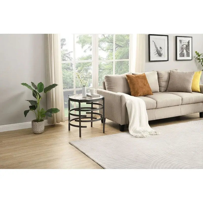 Grondin 20.67 Round End Table with Sintered Stone Table Top and Metal Frame, Modern Style Side Table with Non-Slip Foot Pads