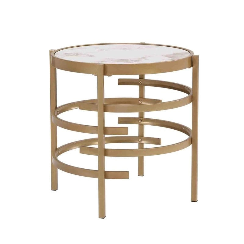 Grondin 20.67 Round End Table with Sintered Stone Table Top and Metal Frame, Modern Style Side Table with Non-Slip Foot Pads