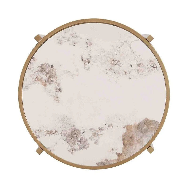 Grondin 20.67 Round End Table with Sintered Stone Table Top and Metal Frame, Modern Style Side Table with Non-Slip Foot Pads