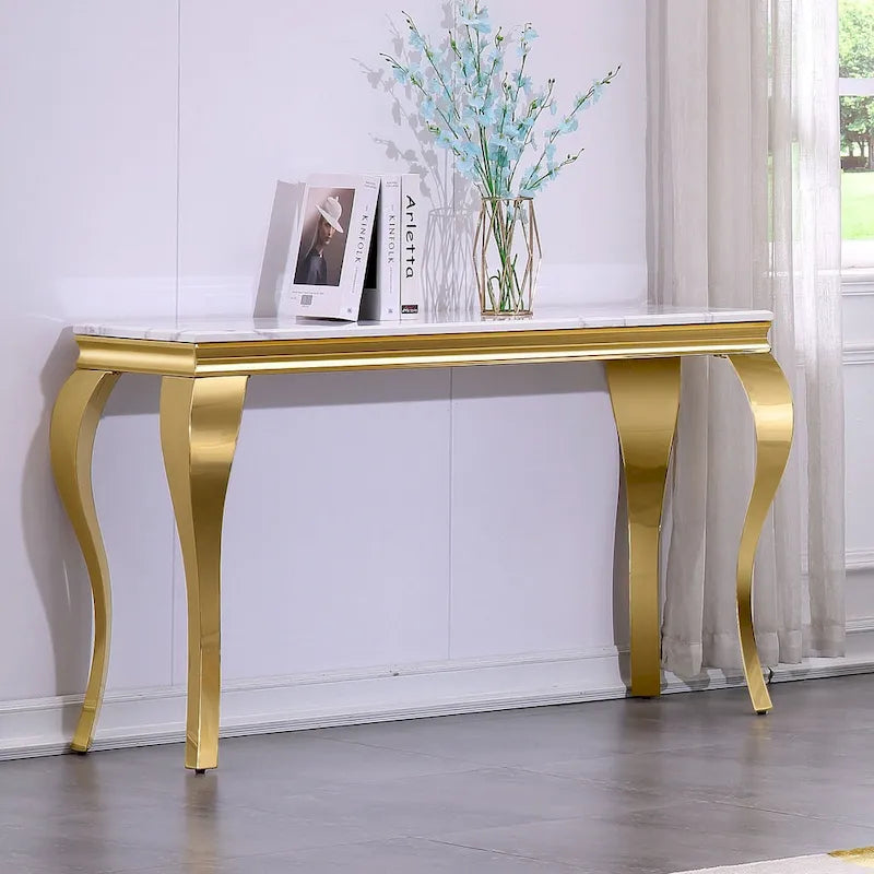 Modern Console Table with 50 top and Stainless Steel Legs for Living Room, Entryway, Hallway, Office, Foyer