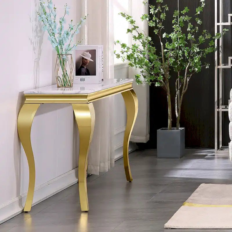 Modern Console Table with 50 top and Stainless Steel Legs for Living Room, Entryway, Hallway, Office, Foyer