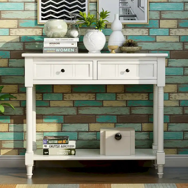 Modern Console Table with Two Drawers and Bottom Shelf