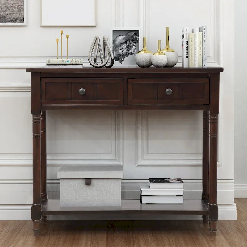 Modern Console Table with Two Drawers and Bottom Shelf