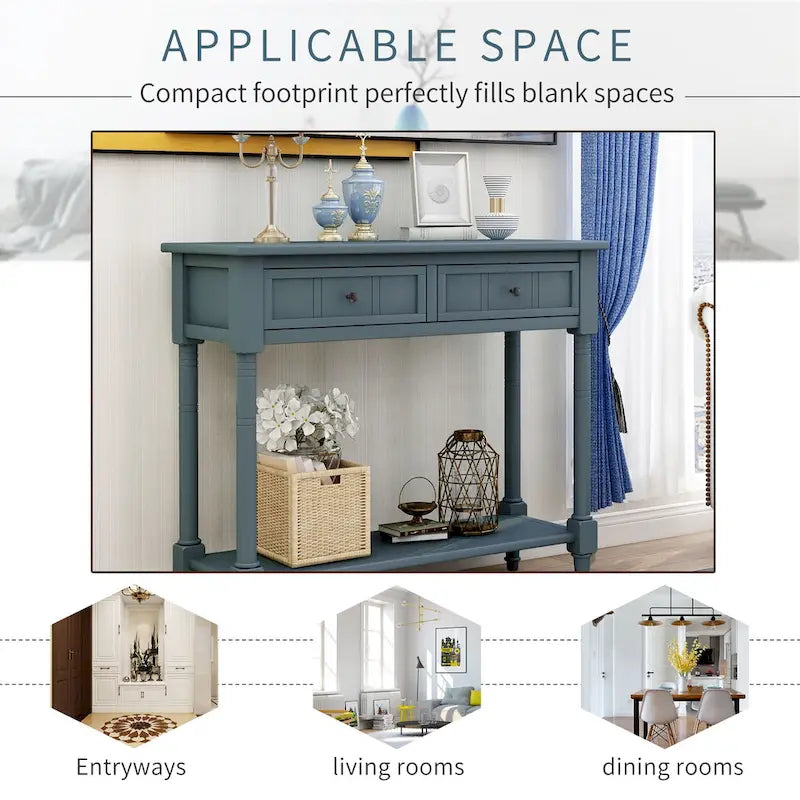 Modern Console Table with Two Drawers and Bottom Shelf