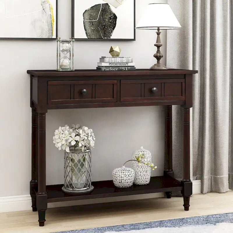 Modern Console Table with Two Drawers and Bottom Shelf