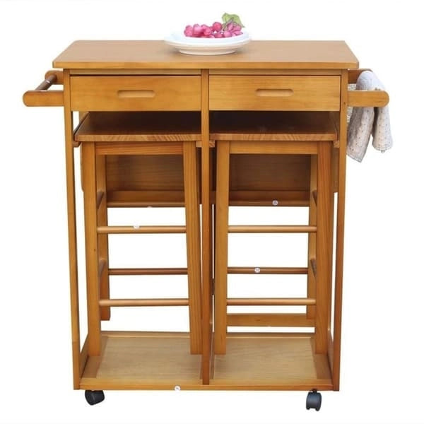 Carson Carrington Dalur 3-piece Foldable Rolling Wooden Kitchen Cart