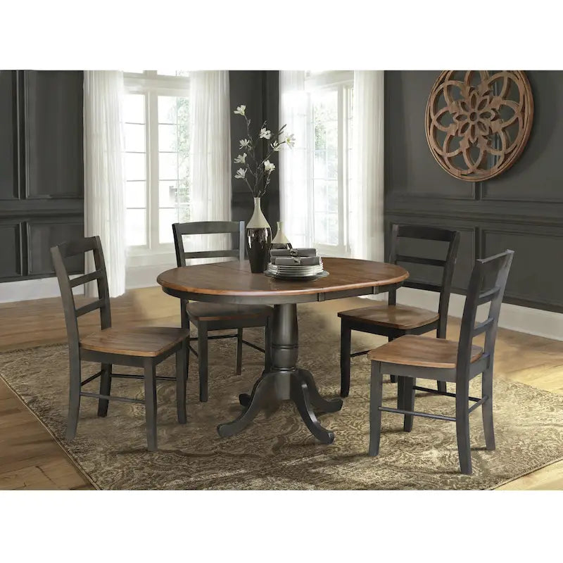 36 Round Top Pedestal Ext Table with 12 Leaf and 4 Madrid Chairs