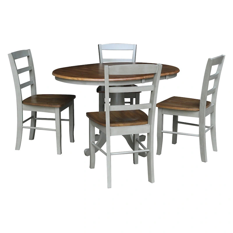 36 Round Top Pedestal Ext Table with 12 Leaf and 4 Madrid Chairs