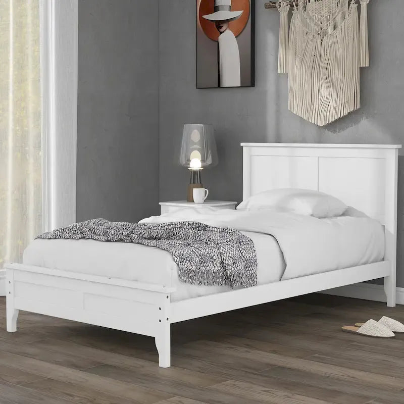 Modern White Solid Wood Platform Bed