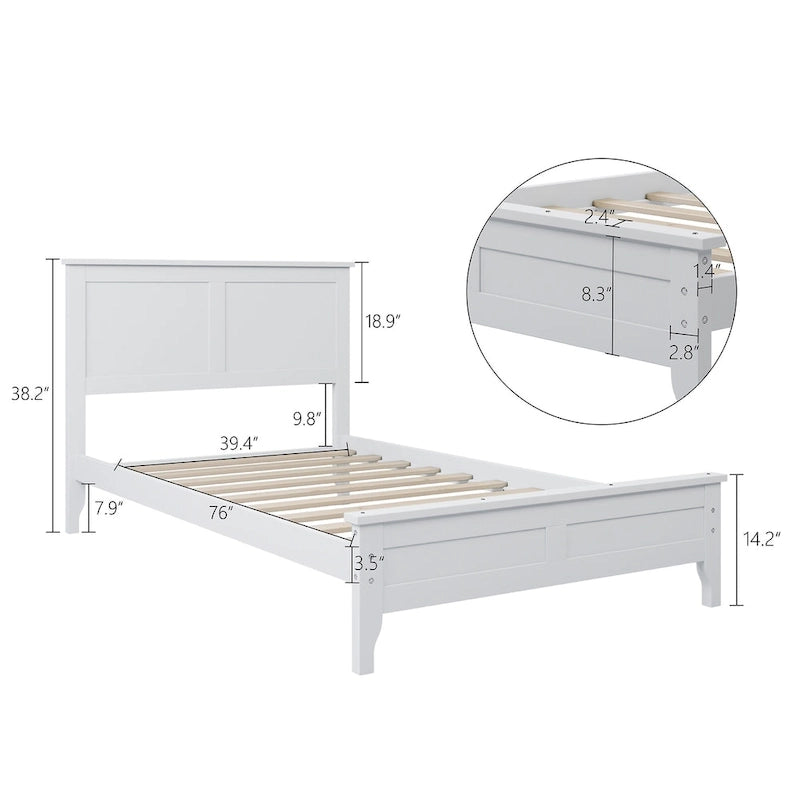 Modern White Solid Wood Platform Bed