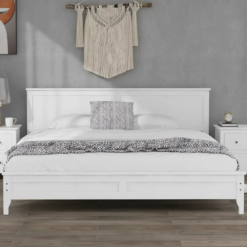 Modern White Solid Wood Platform Bed