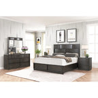 Roundhill Furniture Belani Wood Panel Bed Set, Bed, Dresser, Mirror, Two Nightstands, and Chest, Espresso