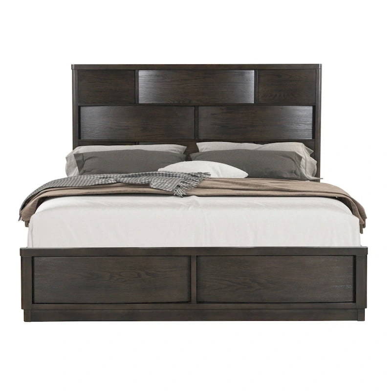 Roundhill Furniture Belani Wood Panel Bed Set, Bed, Dresser, Mirror, Two Nightstands, and Chest, Espresso