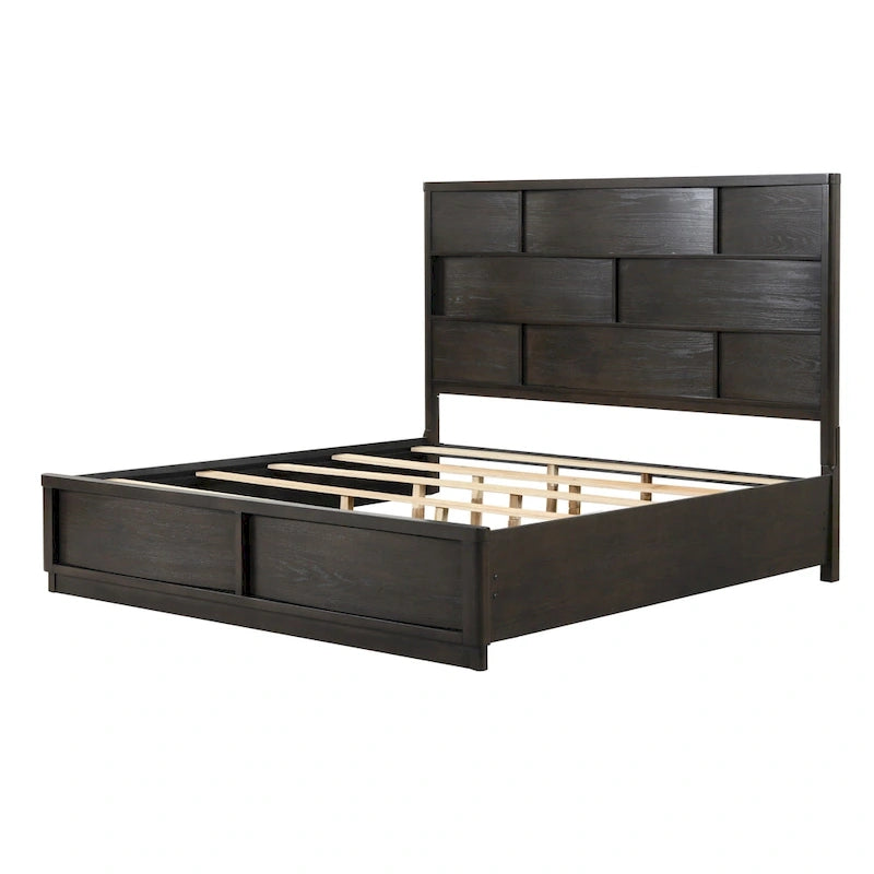 Roundhill Furniture Belani Wood Panel Bed Set, Bed, Dresser, Mirror, Two Nightstands, and Chest, Espresso