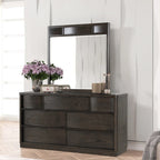 Roundhill Furniture Belani Wood Panel Bed Set, Bed, Dresser, Mirror, Two Nightstands, and Chest, Espresso