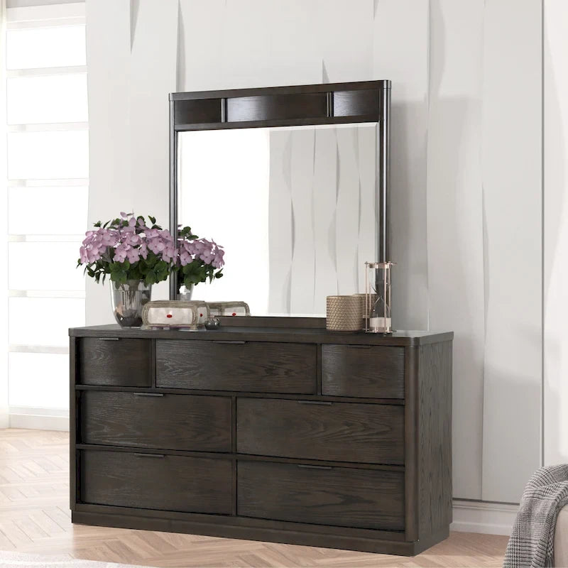 Roundhill Furniture Belani Wood Panel Bed Set, Bed, Dresser, Mirror, Two Nightstands, and Chest, Espresso