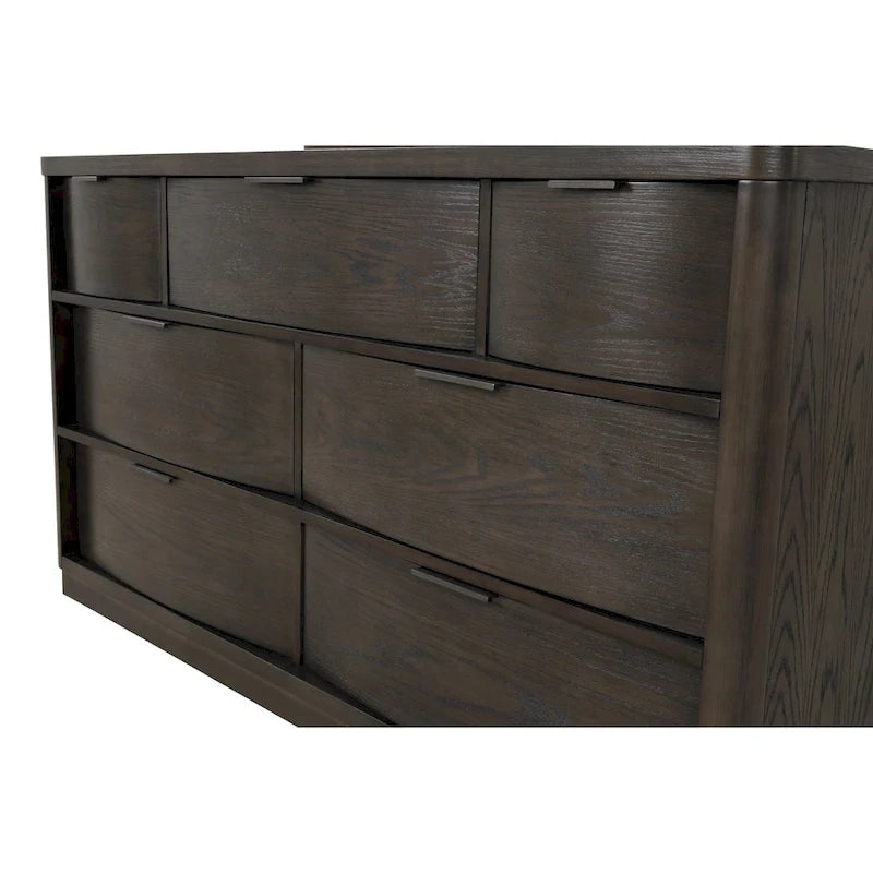 Roundhill Furniture Belani Wood Panel Bed Set, Bed, Dresser, Mirror, Two Nightstands, and Chest, Espresso